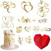 12 Pcs Acrylic Love Heart Cake Topper, Gold Heart Cake Toppers, Valentine's Day Cake Decoration, Wedding Cake Toppers, Anniversary Engagement Birthday Party Supplies view 1
