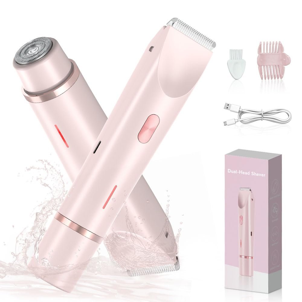 2 in1 Electric Lady Shaver for Women, Painless Womens Razor Bikini Trimmer, Cordless Wet & Dry Electric Razors for Women Legs Underarms Pubic Hair Rechargeable IPX7 Waterproof Lady Shaver (Pink)