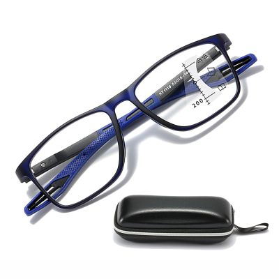 Progressive Multifocus Reading Glasses Men Ladies,Anti Blue Light Multifocal with Readers,Blue Light Blocking, TR90 Eyeglasses ,For sports,reading the newspaper,working ( Color : Navy Blue , Size : 3.