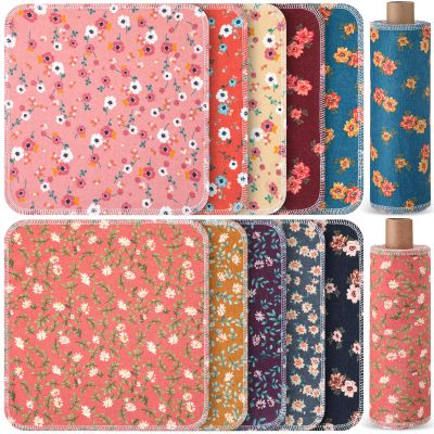 Redbaker 50 Pcs Reusable Paper Towels Paperless Reusable Cotton Cloths Absorbent Washable Paper Towels with Roll Kitchen Dishcloth for Kitchen Paperless Dishcloths(Vintage)
