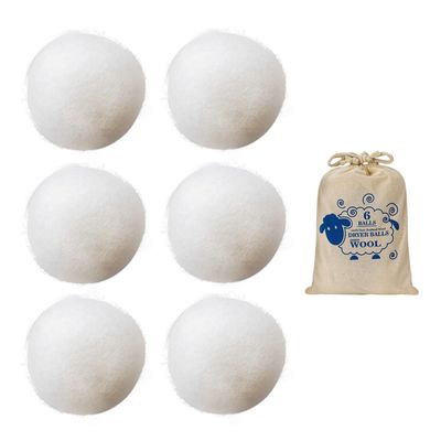 6 Pieces of Wool Dryer Balls, 1 Piece of Cotton Bag, Ecological Drying Balls, Sustainable Use Drying Balls, Felt Balls, Clothes are Fluffy and Soft, Suitable for Tumble Dryers (White)