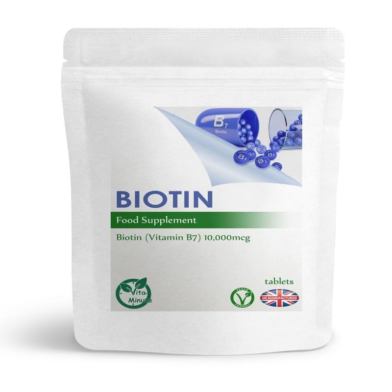 Biotin 10000mcg Tablets (Vegan) Hair, Skin and Nails Support, Vitamins for Women & Men (Pack of 60)