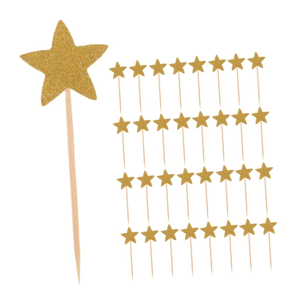 ABOOFAN 70pcs Star Cake Decorating Ornament Paper Cups Cupcakes Toppers Dessert Picks Toppers para Comida Disposable Cupcake Topper Cake Picks Cake Topper for Party Child Accessories Wood