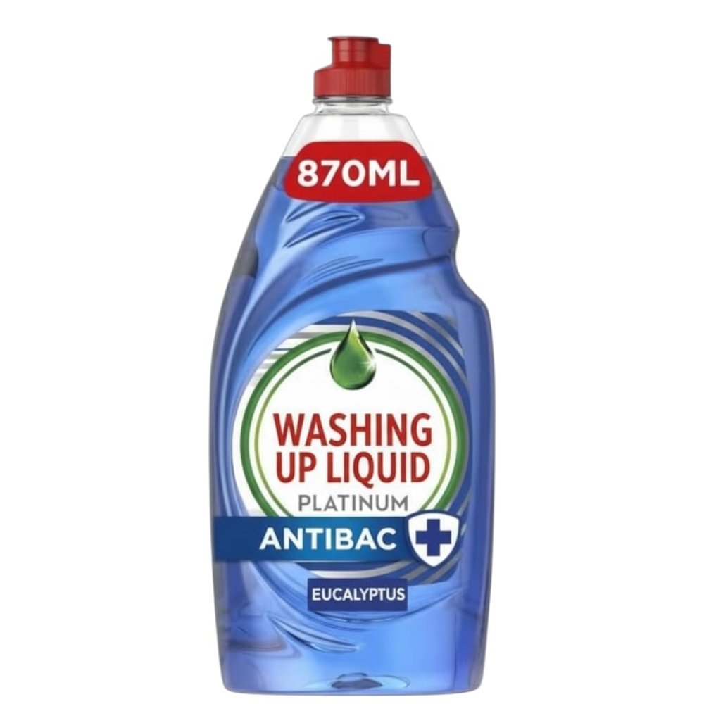 PLATIUM Washing Up Liquid Antibacterial EUCALYPTUS Dishes Grease Cleaner 869ml +/-1ml