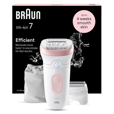 Braun Silk-pil 7 Women's Epilator/Hair Remover for Long-Lasting Hair Removal, 7-030, White/Flamingo Pink