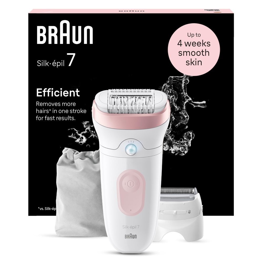 Braun Silk-pil 7 Women's Epilator/Hair Remover for Long-Lasting Hair Removal, 7-030, White/Flamingo Pink