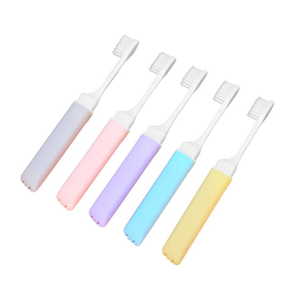BCOATH Folding Toothbrush 5pcs Portable Soft Bristle Travel Toothbrushes Ergonomic Compact Design for Camping Hiking Outdoor Oral Care Random Color
