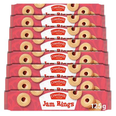 Crawford's Jam Ring Biscuits, Classic Shortbread with Sweet Jam-Filled Centre, 125 g (Pack of 12)