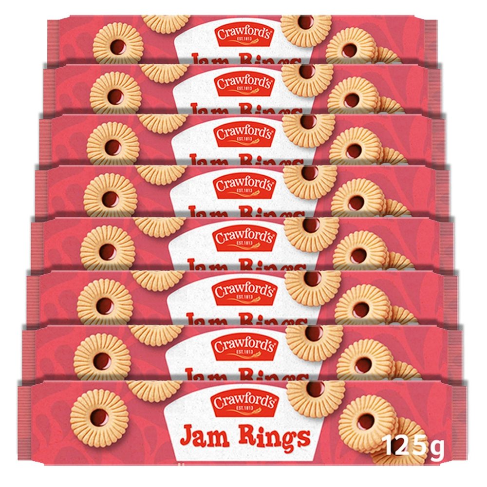 Crawford's Jam Ring Biscuits, Classic Shortbread with Sweet Jam-Filled Centre, 125 g (Pack of 12)