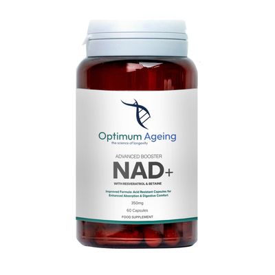 OptimumAgeing NAD+ Supplements UK 60 x 350mg | Made in UK & Third Party Tested | Vegan Advanced NAD Resveratrol Supplement | Supports Cellular Energy & Metabolism | Slow-Release Capsules