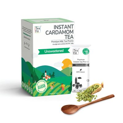 TeaFit Premium Zero Sugar Instant Cardamom Tea Pack of 50 Sachets (700gm) | Cardamom Tea Premix | No Sugar Milk Chai Mix | Ready to Drink | Instant Ilaichi Chai Powder