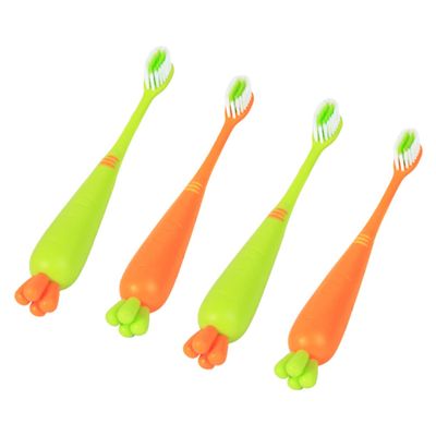Housoutil Cartoon Children Toothbrush 4pcs Set Soft Bristle Manual Toothbrushes Carrot and Radish Design for Daily Use Travel Toddler Oral Care