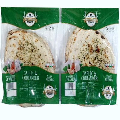 Leicester Handmade Garlic & Coriander Naans Bread Vegan Kosher Pack of 2 x 5 Pcs