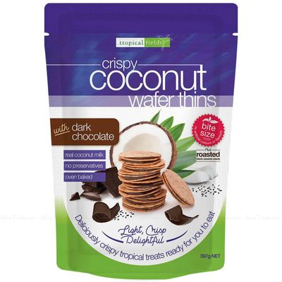 Tropical Fields Coconut Wafer Thins with Dark Chocolate Light Crisp Pack 397g