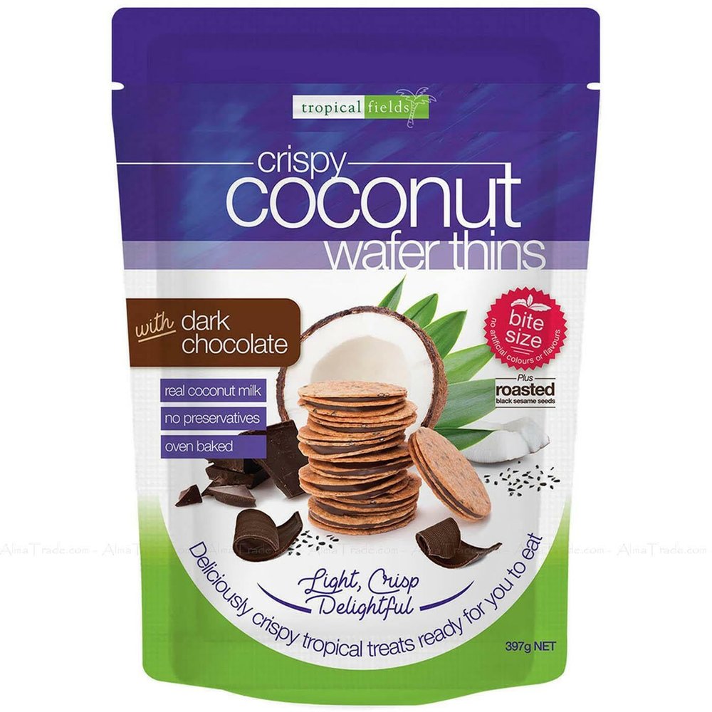Tropical Fields Coconut Wafer Thins with Dark Chocolate Light Crisp Pack 397g