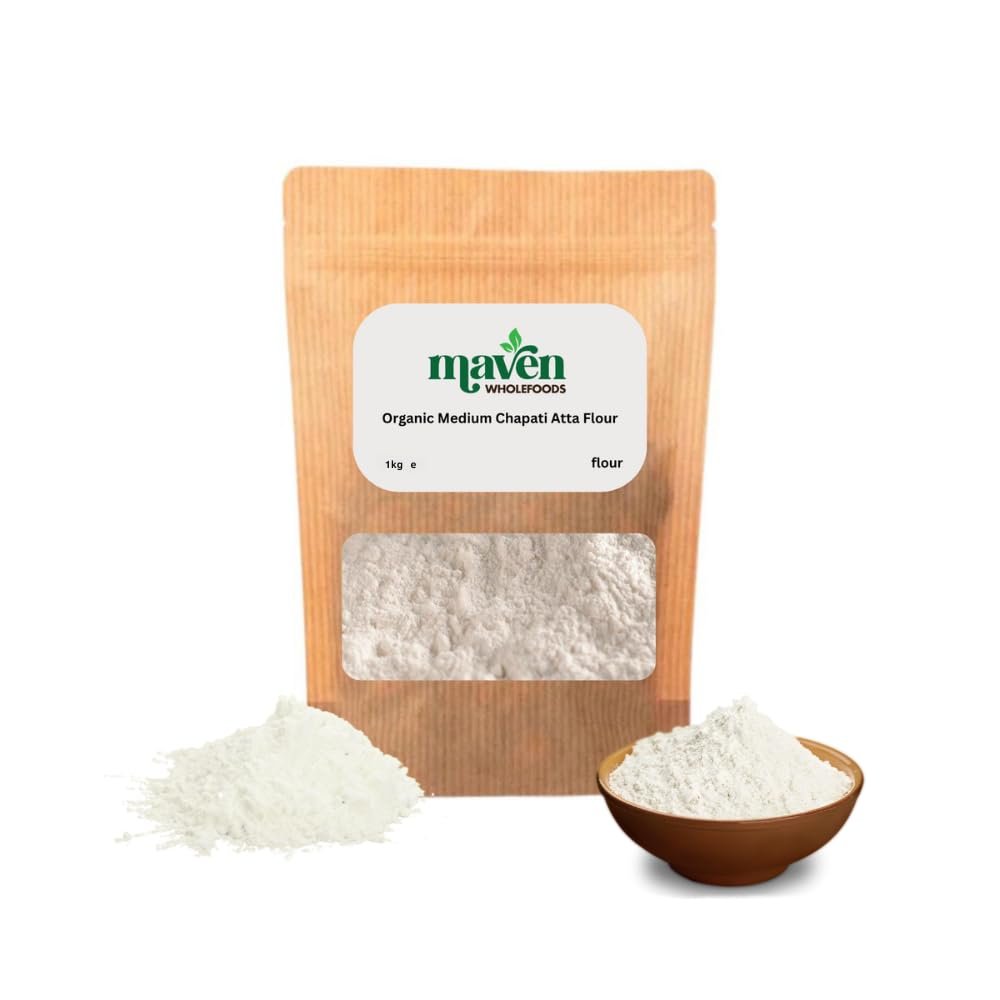 Maven wholefoods Organic Wholemeal Wheat Flour Stoneground 1kg | Raw | GMO Free | High Fibre & Protein | Certified Organic | Suitable for Vegetarian & Vegan | Packed Fresh in Resealable Bags