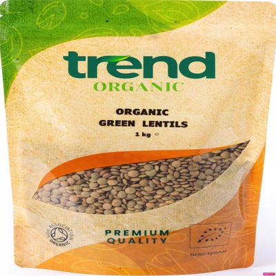 Trend Organic Green Lentils, 1kg - Ideal for Soups, Salads, and Main Courses with Its Hgh Fibre, High Protein Content, Certified Organic, Vegan, Non-GMO, No Perservatives or No Additives, Raw