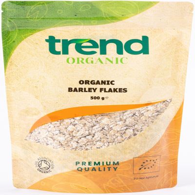 Trend Organic Barley Flakes, 500g-Nutrient-Rich Goodness, High in Protein & Fibre, and Essential Vitamins and Minerals, Certified Organic, Vegan, Non-GMO, No Additives No Preservatives, Raw