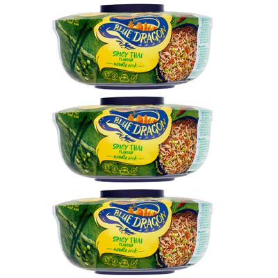 Pack Of 3 - Spicy Thai Noodle Bowl - Just Add Boiling Water - Spicy Noodle Bowl - Delicious Spicy Thai Flavour Instant Noodles - Delicious Treats Spicy Noodle - Big Bowl Noodle Food