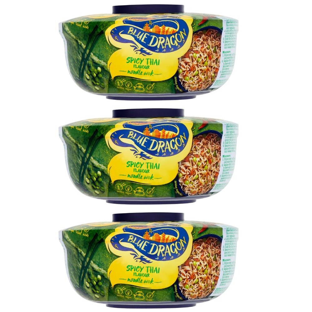 Pack Of 3 - Spicy Thai Noodle Bowl - Just Add Boiling Water - Spicy Noodle Bowl - Delicious Spicy Thai Flavour Instant Noodles - Delicious Treats Spicy Noodle - Big Bowl Noodle Food