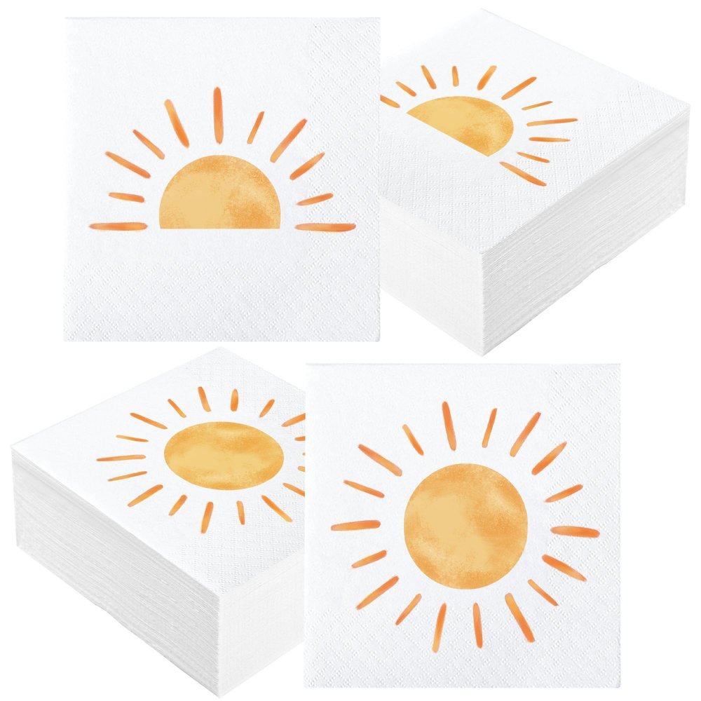 100 PCS Boho Sun Paper Napkins First Trip Around The Sun Birthday Party Napkins Boho Hippie Sunshine Disposable Luncheon Napkins for Baby Shower Birthday Party Supplies, 6.5 x 6.5 inch