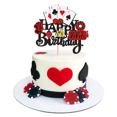 Cyodoos1PCS Casino Cake Decoration Dice Poker Chips Cupcake Cake Topper Playing Cards Vegas Theme Cupcake Toppers Decorations Poker Night Party Supplies