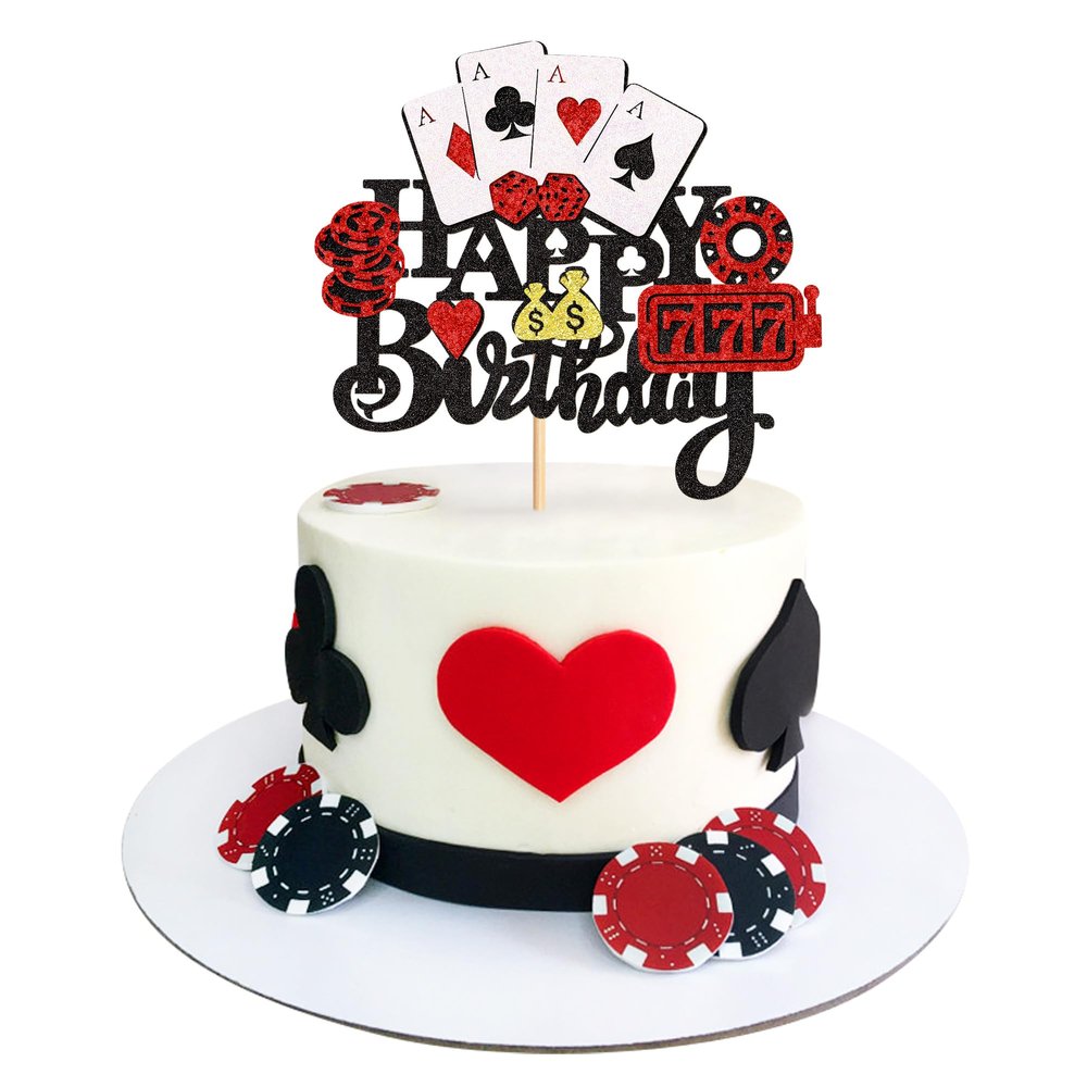 Cyodoos1PCS Casino Cake Decoration Dice Poker Chips Cupcake Cake Topper Playing Cards Vegas Theme Cupcake Toppers Decorations Poker Night Party Supplies