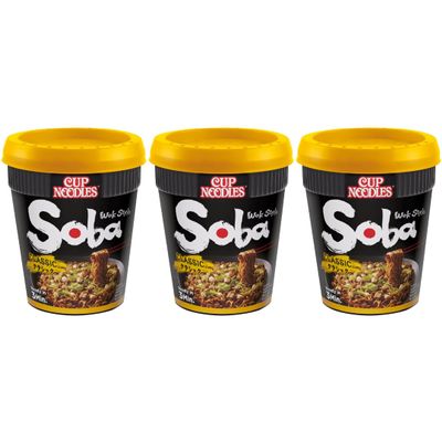Pack Of 3 - Wok Style Soba Classic Cup Noodles 90g - Delicious Quick To Make Noodles - Enjoy Delicious Noodles Ready In 3 Minutes - Quick and Easy Ready Meals and Snacks - Flavoured Instant Noodles