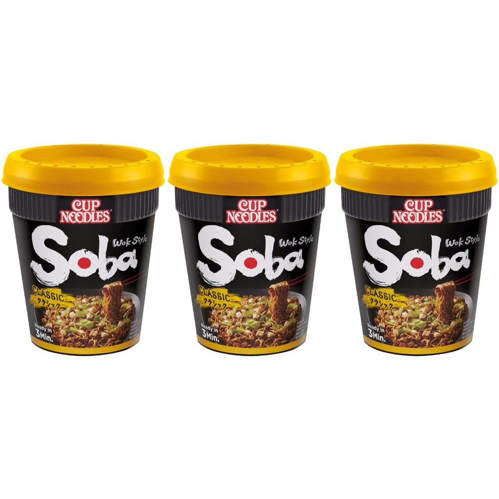 Pack Of 3 - Wok Style Soba Classic Cup Noodles 90g - Delicious Quick To Make Noodles - Enjoy Delicious Noodles Ready In 3 Minutes - Quick and Easy Ready Meals and Snacks - Flavoured Instant Noodles