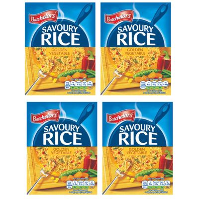 Pack Of 4 - Savoury Rice Golden 90g - Vegetarian Rice Quick To Make - Delicious Fluffy Rice With Peas Red Pepper Carrot Green Beans & Sweetcorn - Savoury Rice Ready In Minutes - Flavour To Your Meals