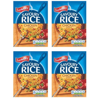 Pack Of 4 - Savoury Rice Chicken 90g - Vegetarian Rice Quick To Make - Delicious Fluffy Rice With Red Pepper Peas And Carrot - Savoury Rice Ready In Minutes - Easy Way To Add Flavour To Your Meals
