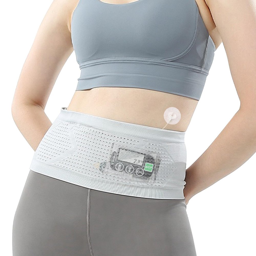   Insulin Pump Belt, Diabetic Waist Belt, Insulin Pump Bag for Sleeping with 4 Large Pockets - Breathable Running Waist Bag(Medium, Grey)
