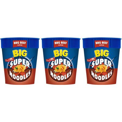 Pack Of 3 - Big Super Noodles 100g - Beef - Low In Fats High In Protein - Simply Mix With Hot Water - Ready And Piping Hot In Just 4 Minutes - Enjoy Beef Delicious Noodles - Noodle Instant Snack