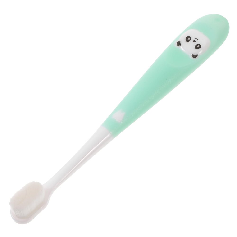 GLEAVI Childrens Panda Manual Toothbrush with Soft Bristles and Storage Bucket, Small Size for Ages 2-12, Green Kid Toothbrush for Effective Tooth Care and Daily Oral Hygiene