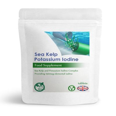 Sea Kelp and Potassium Iodine Tablets | Natural 150mcg Iodine | Thyroid Function, Skin and Brain Health (Pack of 180)