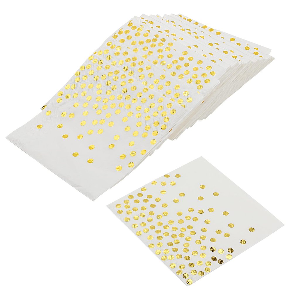 100 PCS 33x33cm White Gold Dot Napkins, White and Gold Paper Serviettes, Paper Dots Napkins for Birthday Party Wedding