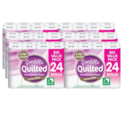 Gentille Quilted Bathroom Tissue Rolls | Luxury 3-Ply Toilet Paper Soft, Strong & Sustainable | UK Made (144)