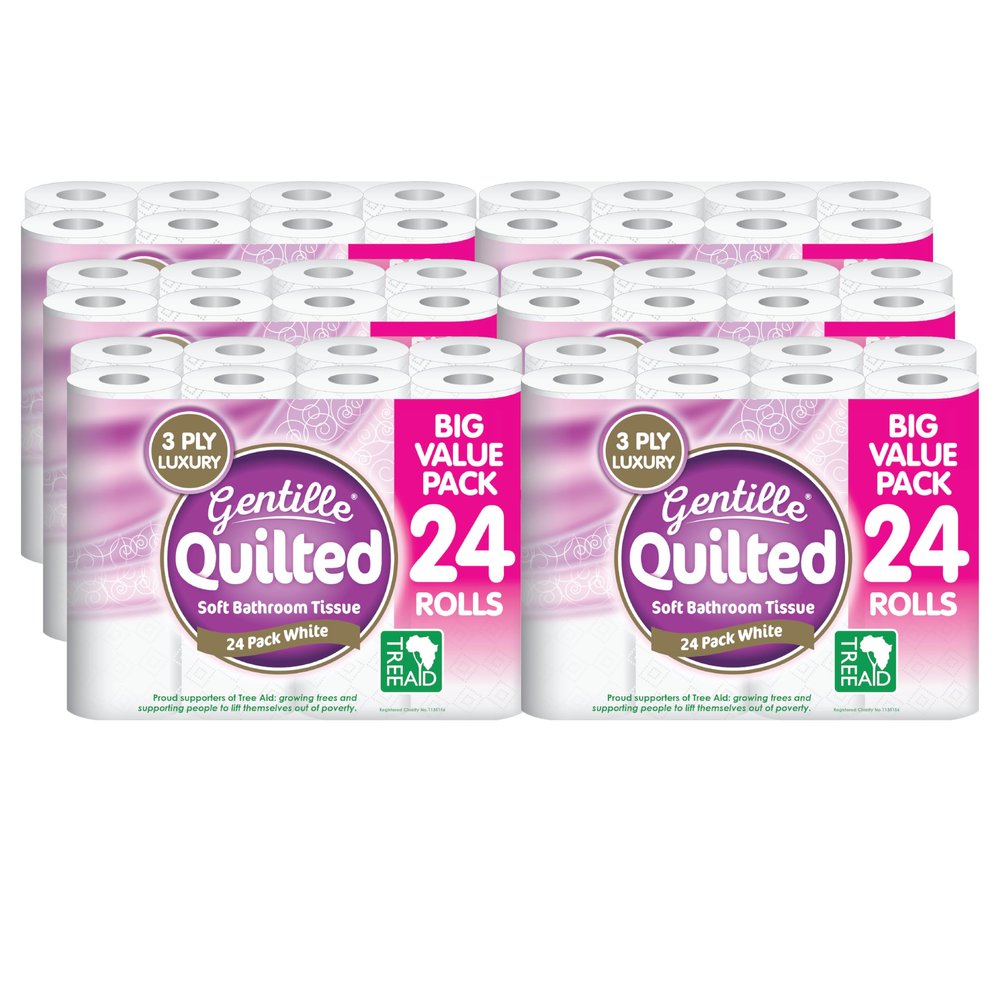 Gentille Quilted Bathroom Tissue Rolls | Luxury 3-Ply Toilet Paper Soft, Strong & Sustainable | UK Made (144)