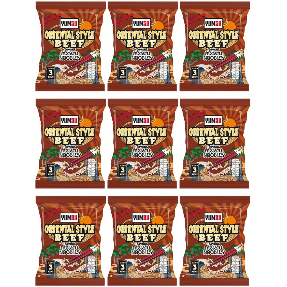 Pack Of 9 - Beef Instant Noodles 87g - Low In Fats High In Protein - Flavoured Noodles Vegetarian - Simply Mix With Hot Water - Enjoy Delicious Instant Noodles In 3 Minutes - Quick And Snack Noodles