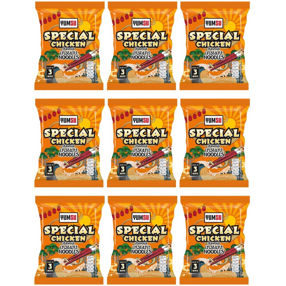 Pack Of 9 - Chicken Instant Noodles 85g - Low In Fats High In Protein - Flavoured Noodles Vegetarian - Simply Mix With Hot Water - Enjoy Delicious Instant Noodles In 4 Minutes