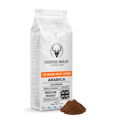 Coffee Holic - Ethiopian & Honduras Ground Coffee - 1Kg - (Arabica AA Grade) - Medium Roast - Rich Flavoured - Made From Ethiopian & Honduras Coffee Beans