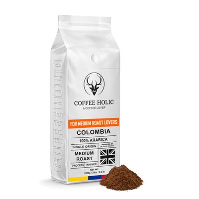 Coffee Holic - Colombian Ground Coffee - 1kg - (Arabica) - Medium Roast - Rich Flavoured - Made From Colombia Coffee Beans