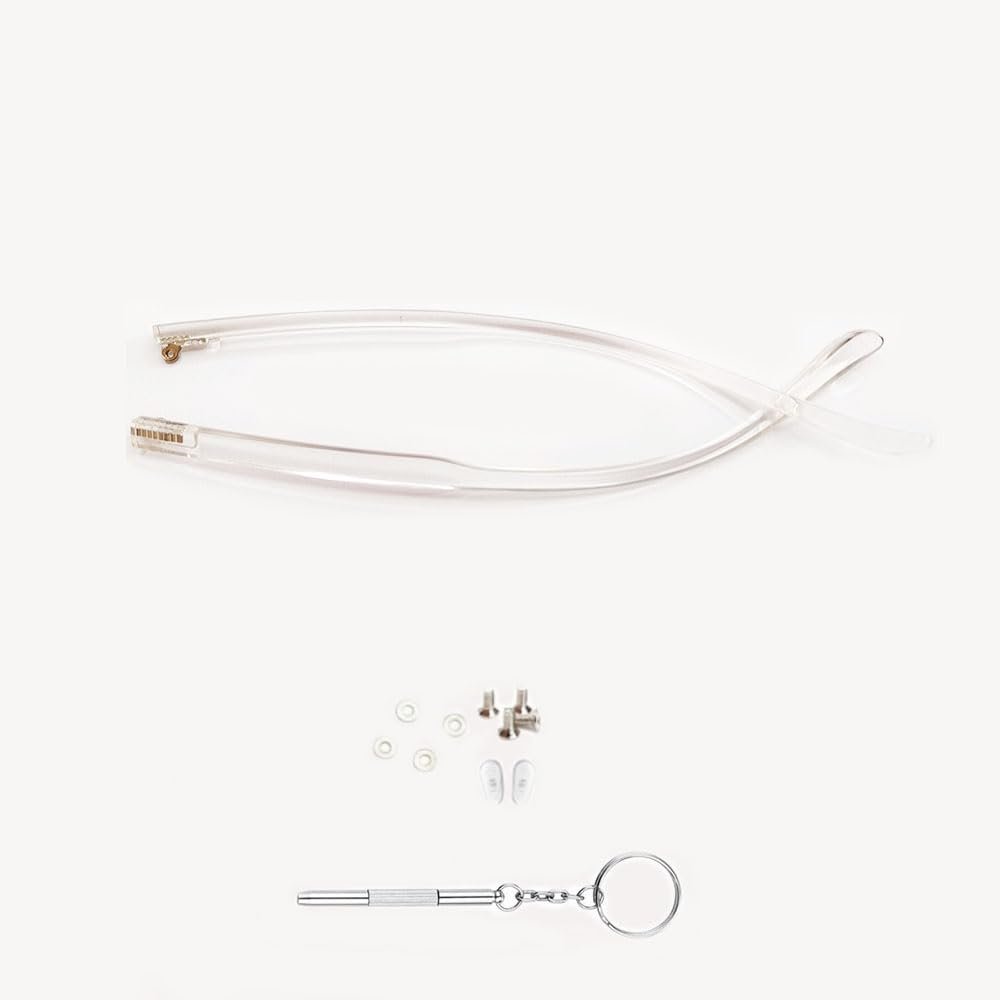 1 Pair Glasses Legs Replacement Temples Metal Glasses Frame Arms Replacements Screws and Screwdriver Single Flat Teeth (Transparent)