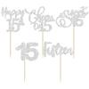 30 Pack Happy 15th Birthday Cupcake Toppers Silver Glitter Fifteen Cheers to 15 Years Old Birthday Cupcake Picks for Happy 15th Birthday Anniversary Party Cake Decorations view 3