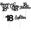 30 Pack Happy 18th Birthday Cupcake Toppers Black Glitter 18 Fabulous Cheers to 18 Years Old Birthday Cupcake Picks for Anniversary Party Cake Decorations view 3