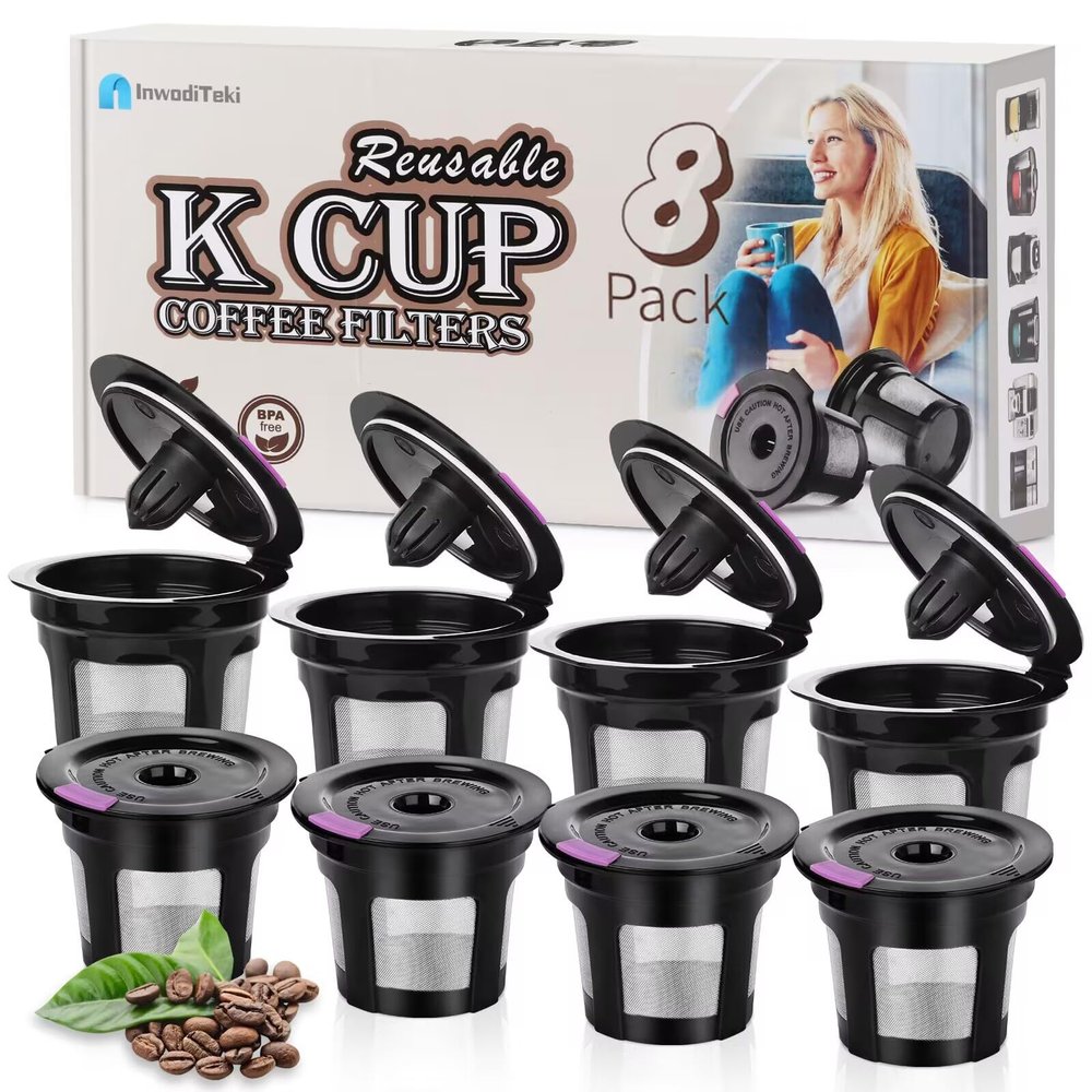 Reusable K Cups for K-eurig, 8 Pack K Cup Reusable Coffee Pods, Universal Reusable K Cup Coffee Filters for K-eurig 1.0 and 2.0, Refillable K Cup Coffe Pods BPA Free