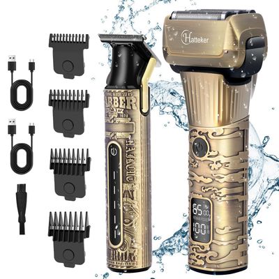 Hatteker Foil Shaver Electric Razor Men's Shaver T-Blade Trimmer Beard Trimmer Beard Clipper Hair Clipper LED Display Waterproof Shaver Kit 2 in 1