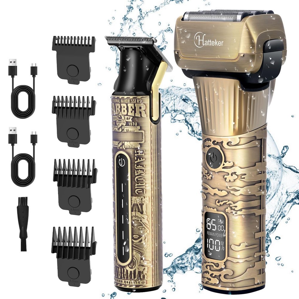 Hatteker Foil Shaver Electric Razor Men's Shaver T-Blade Trimmer Beard Trimmer Beard Clipper Hair Clipper LED Display Waterproof Shaver Kit 2 in 1