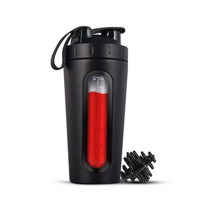 Loufy Shaker Bottles for Protein Mixes Stainless Steel Protein Shaker Not Stays Cold/Hot, Visible Window Metal Shaker Cups-B Durable