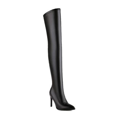 WOkismD 10CM/3.93IN Over-The-Knee Boots Sexy Pointed Toe Stiletto High Heel Medium Heel Elastic Plus Velvet Boots,Black,35